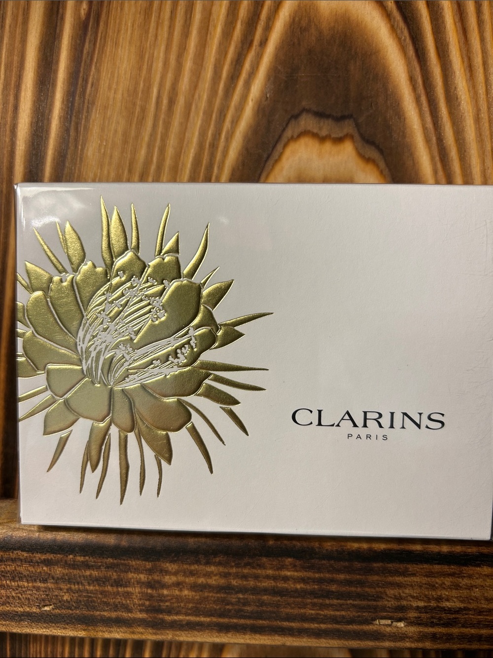 Clarins White Box with Gold Floral Embossing Sealed Box
